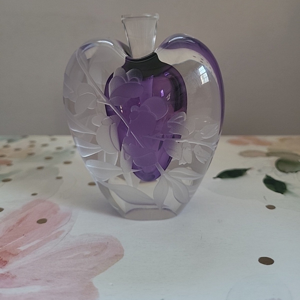 Heart-Shaped Purple Glass Perfume Bottle